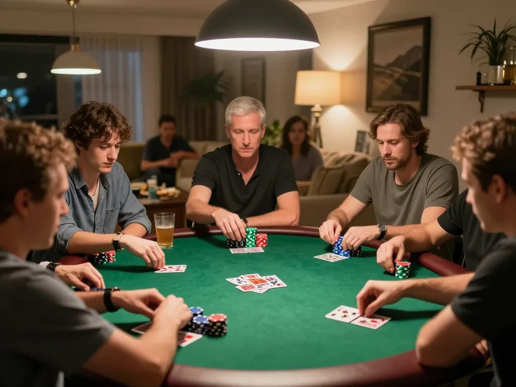 Engaging poker game with friends showcasing strategic gameplay and camaraderie at open888 home setting.