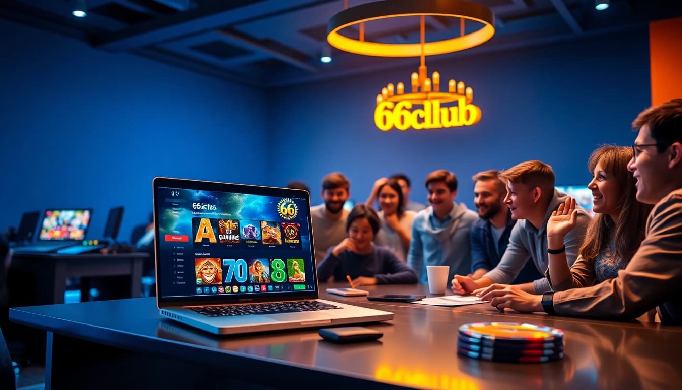 Engaging gaming scene at 66club showcasing diverse players and dynamic game graphics.