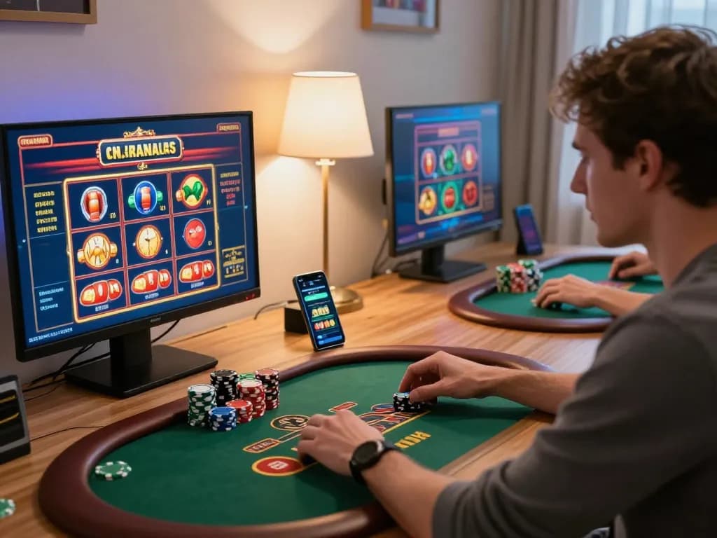 Player enjoying Fokus777 online casino gaming experience with strategic engagement and dynamic atmosphere.