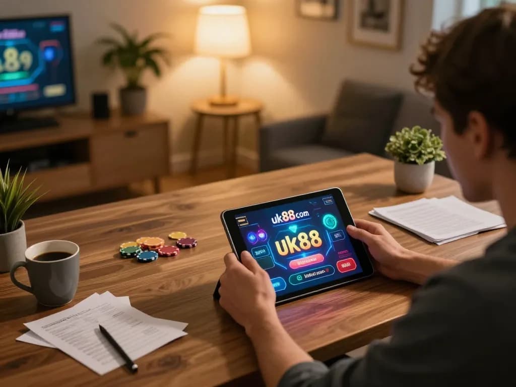 Playing online games on uk88 com with excitement and strategy in a cozy home setting.