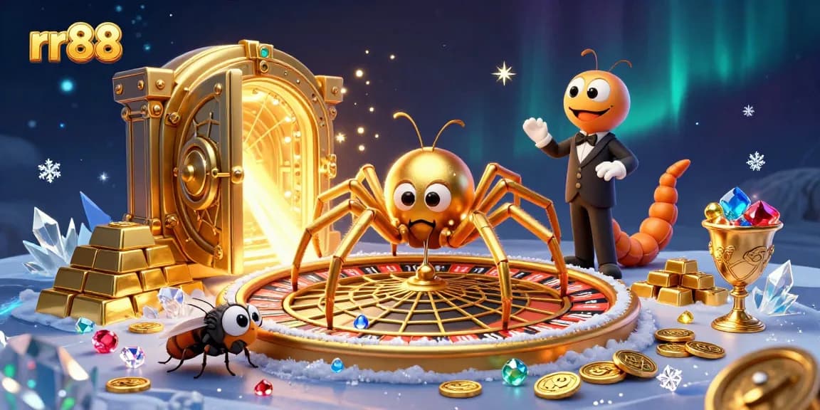 Experience the thrill of rr88 as a golden spider spins a roulette web, inviting players to bet.