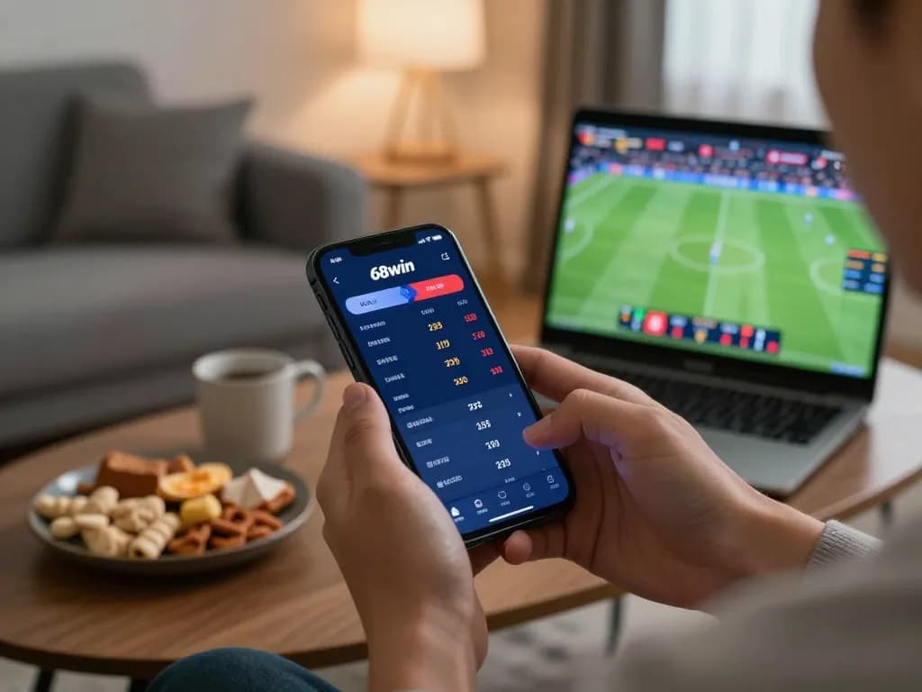Experience thrilling sports betting with 68win app on smartphone, showcasing live odds.