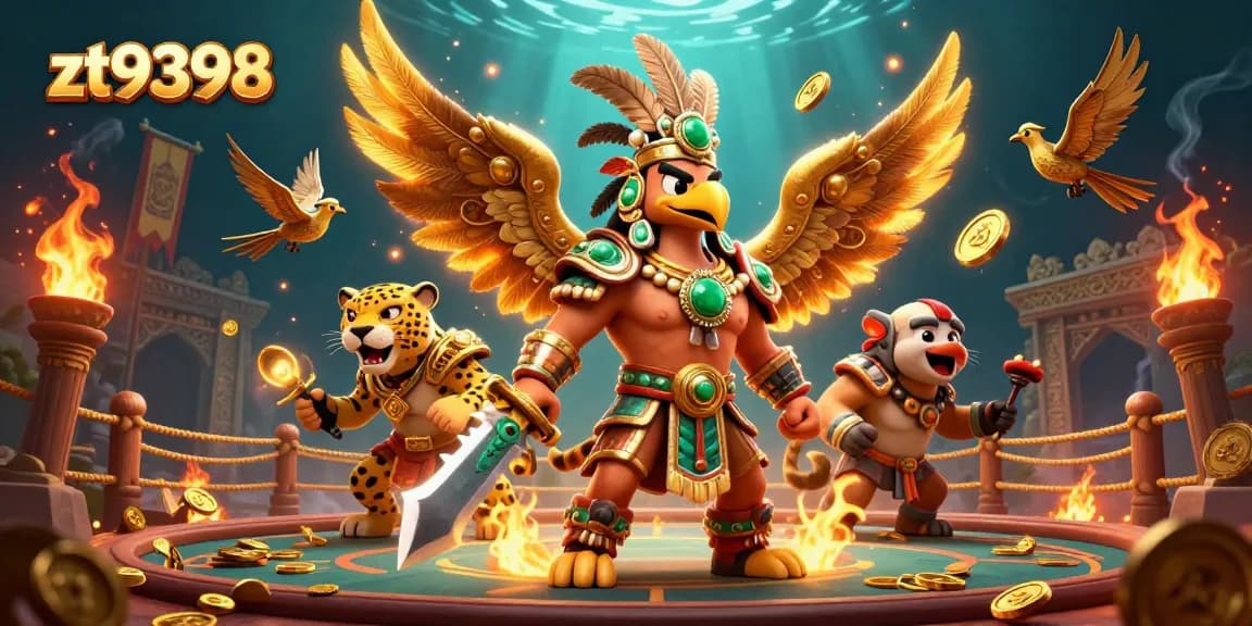 Experience the excitement of zt9398 with dynamic Aztec warriors in a rich casino scene.
