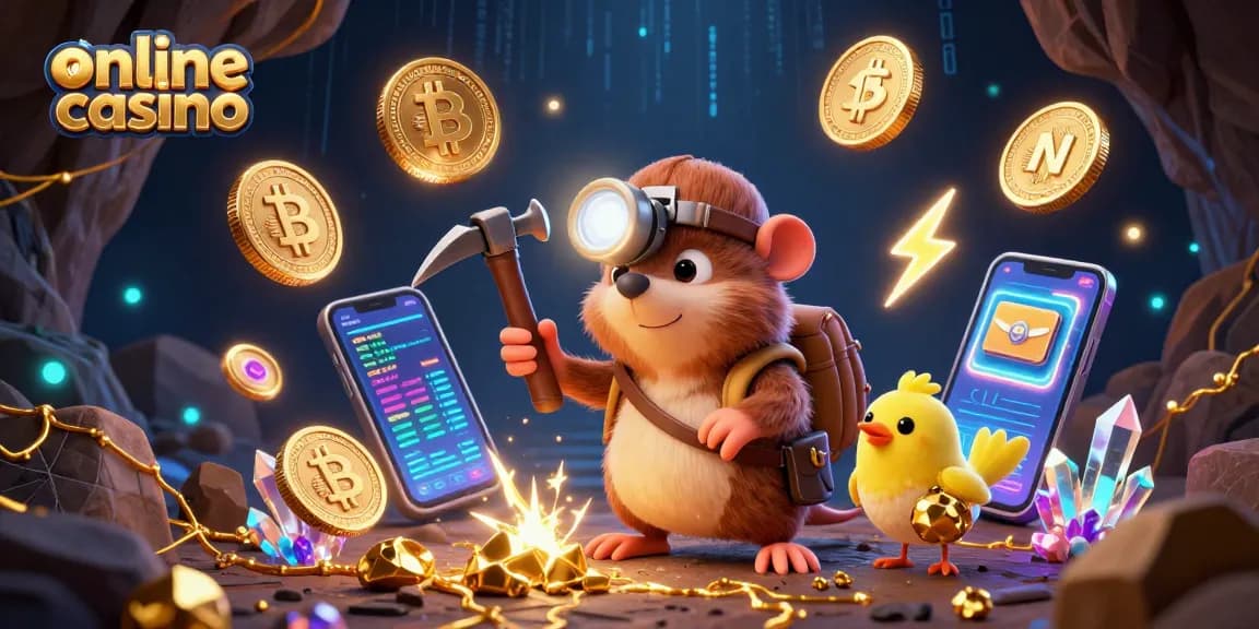 Experience the vibrant world of online casino gaming with the treasure hunter mole and canary in a rich 3D digital illustration.