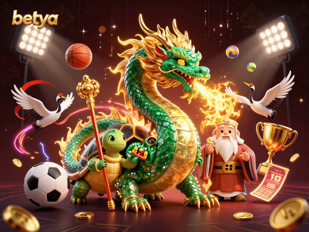 Experience thrilling bets with betya's captivating 3D dragon and turtle in an exciting casino scene.