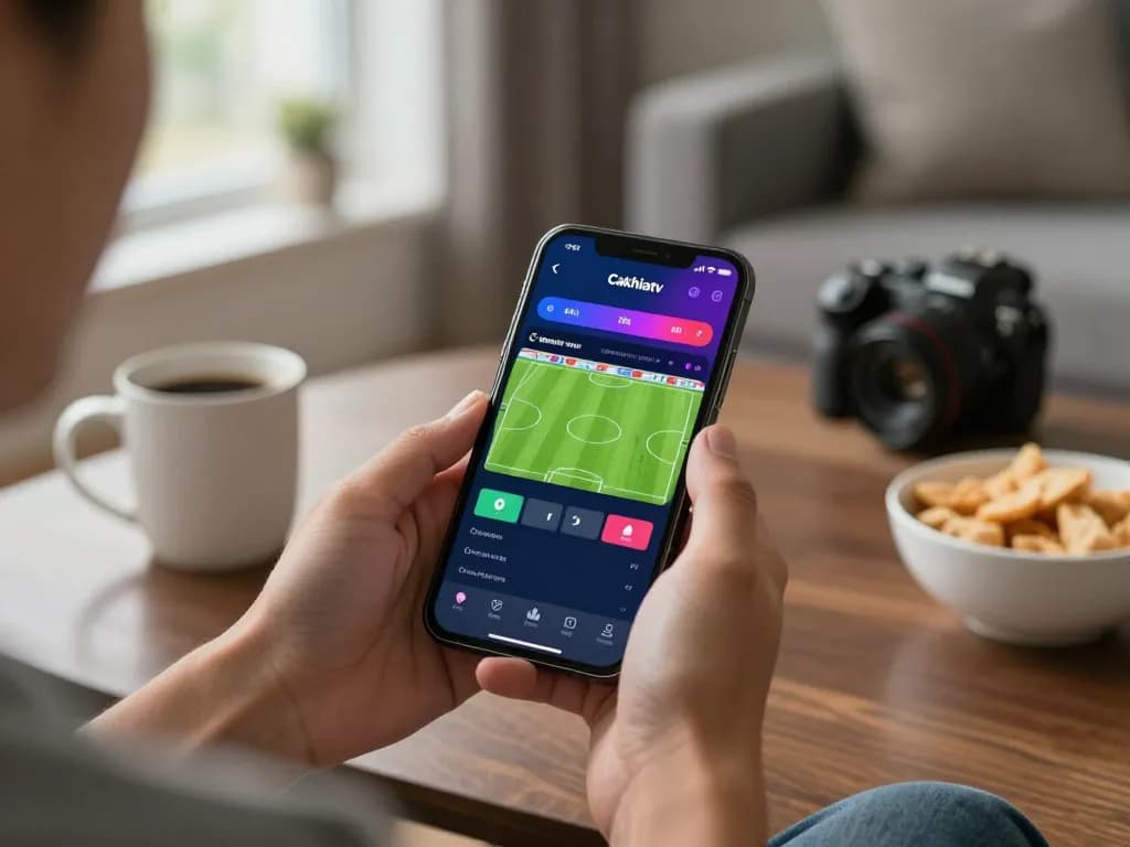 Cakhiatv mobile betting scene with user placing football bets on smartphone.