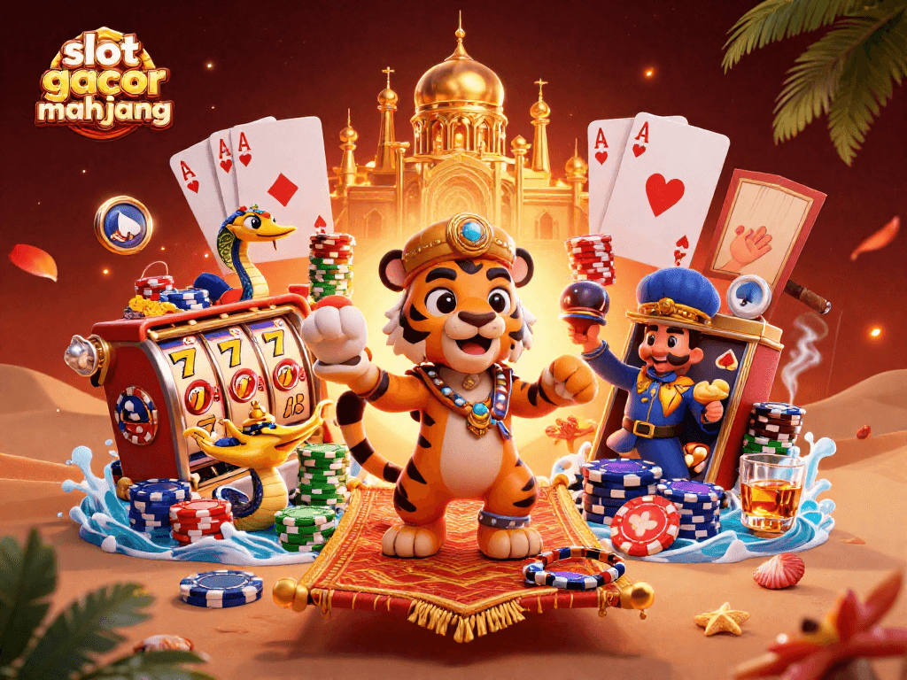 Experience thrilling slot gacor mahjong action surrounded by vibrant casino elements in a lavish setting.