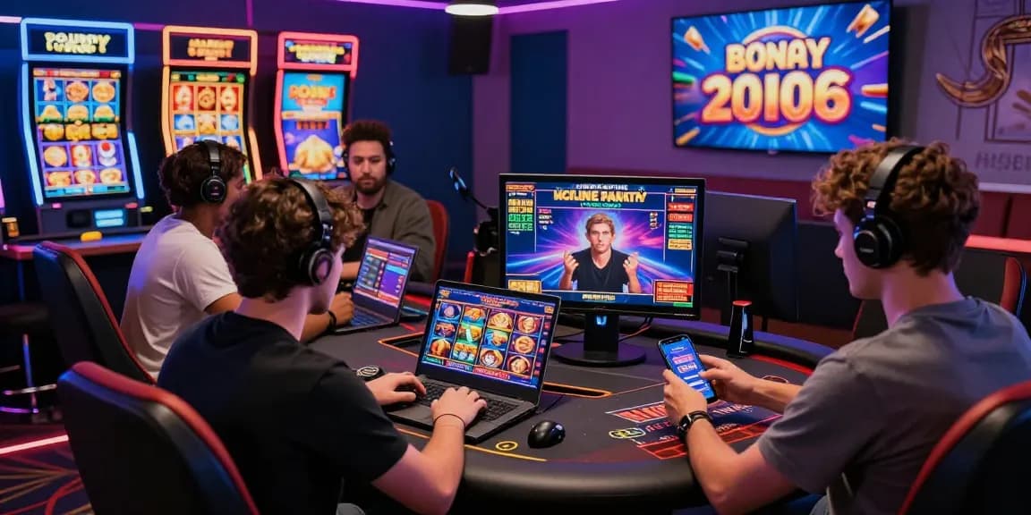 Players engaging with new online casinos in the UK at a vibrant gaming setup, showcasing exciting games and promotions.