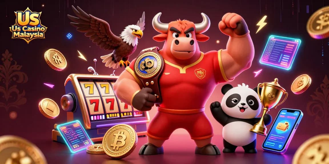 Win big at Us Casino Malaysia with slot games featuring vibrant characters and crypto elements.