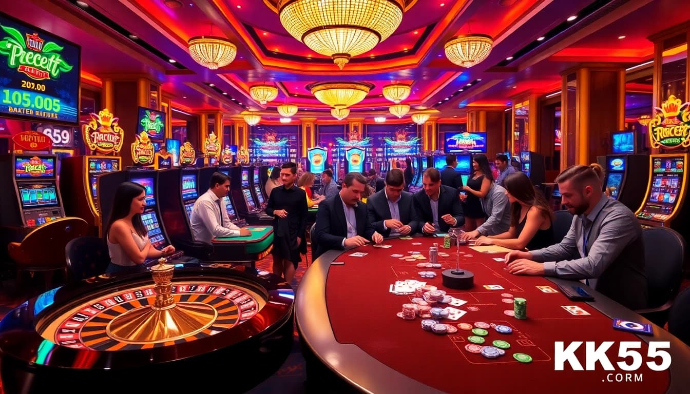 Engaging players at KK55 enjoy a thrilling roulette experience with vibrant casino elements.