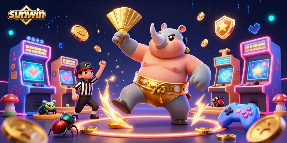 Experience thrilling gameplay at Sunwin as the champion beetle sends coins flying in a dynamic 3D casino scene.