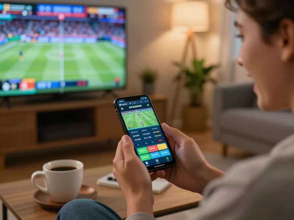 Experience tỷ lệ nhà cái in real-time while placing bets on a mobile app in a cozy living room.
