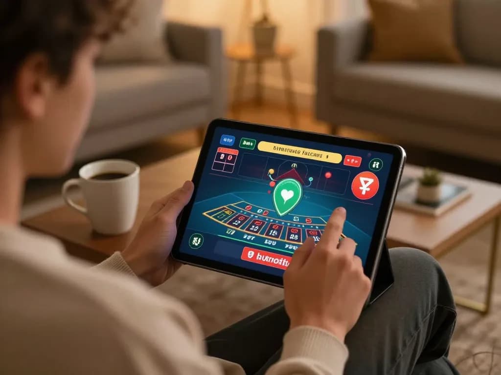 Engaging online gaming experience with hz88 live dealer action on tablet in cozy home setting.