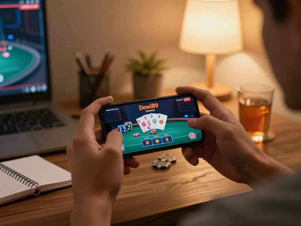 Pemain merayakan kemenangan di aplikasi mobile dewi89, menunjukkan kegembiraan dan perjudian online yang strategis.