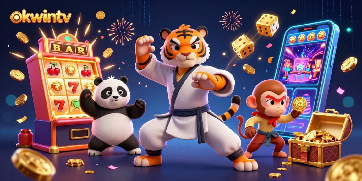 Experience the thrill of okwintv with dynamic cartoon characters and vibrant casino elements.