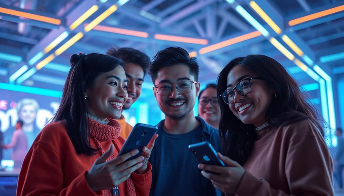 Interactive AI characters engaging in lively spicychat conversations in a vibrant digital environment.