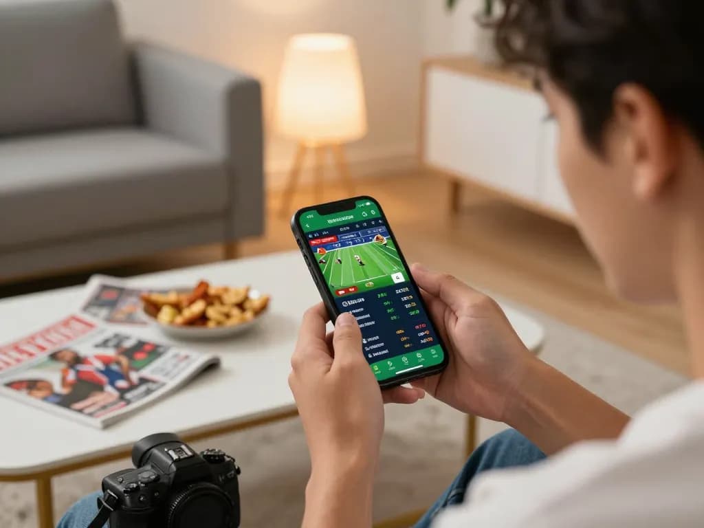 sc88 user placing bets on smartphone during a thrilling sports betting session at home