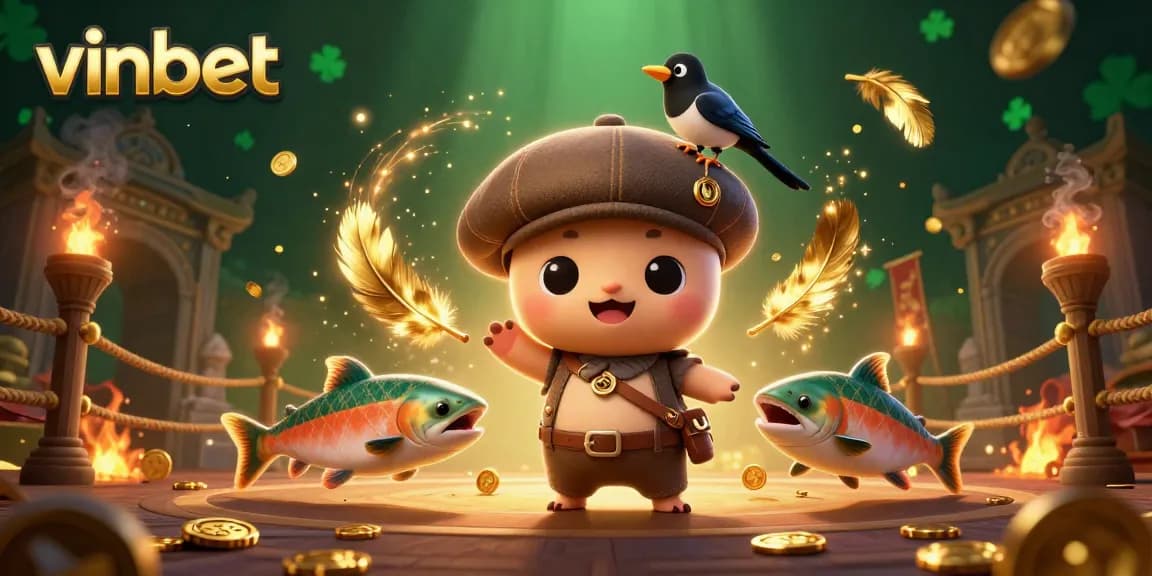 Experience exciting gaming moments with vinbet’s vibrant illustration featuring animated casino elements and charming characters.