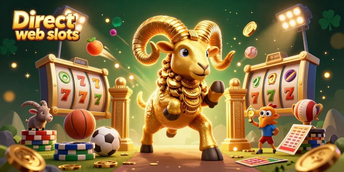 Experience thrilling action with Direct web slots in this dynamic 3D casino illustration featuring golden characters and vibrant games.