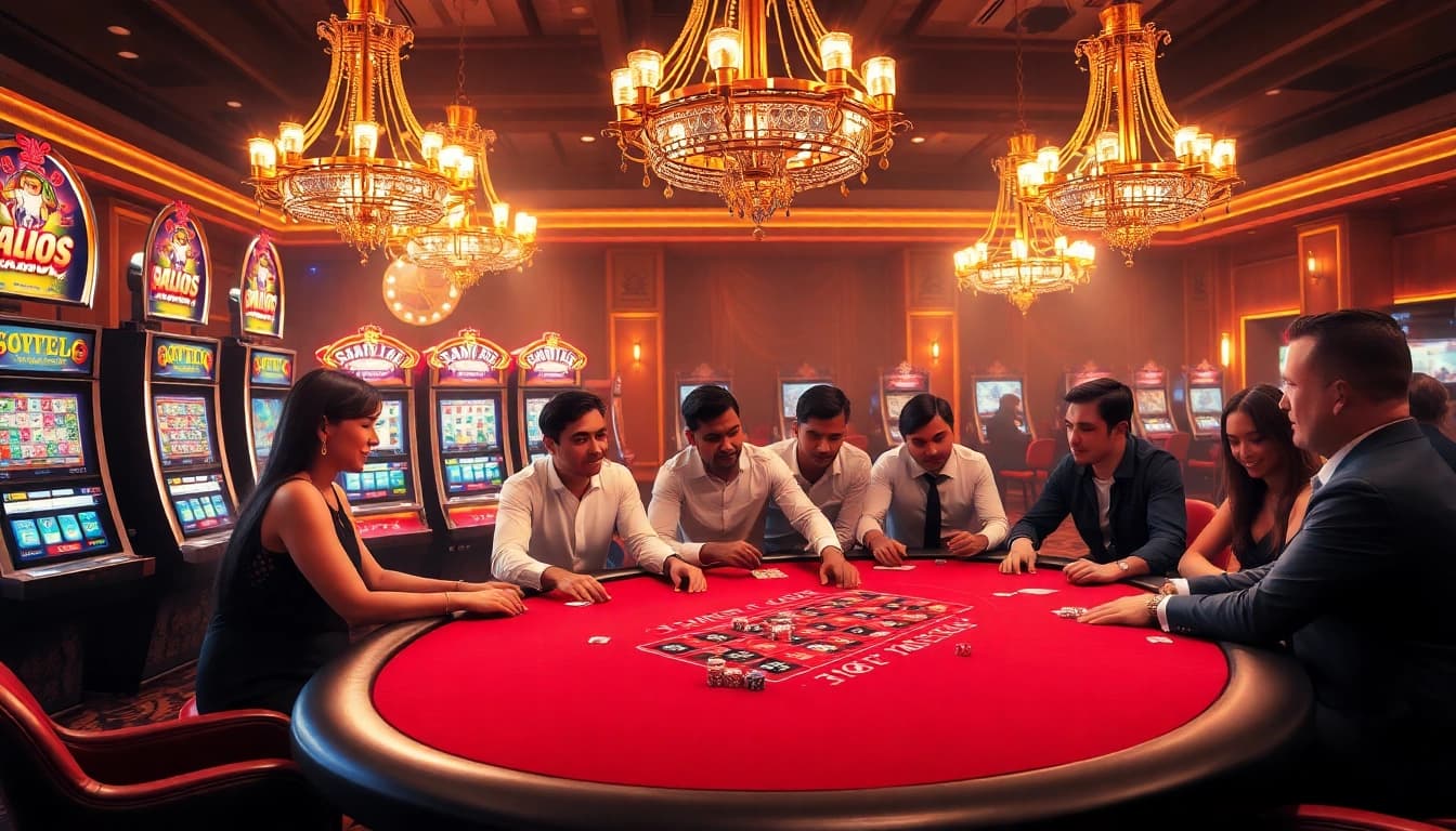 Experience the thrilling atmosphere at Sam86, where players engage in lively poker games.