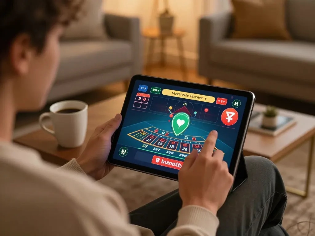 Engaging online gaming experience with hz88 live dealer action on tablet in cozy home setting.