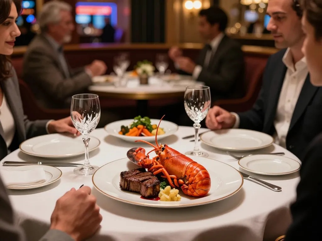 Enjoy a gourmet meal of steaks n lobsters paired with sporty casino excitement.