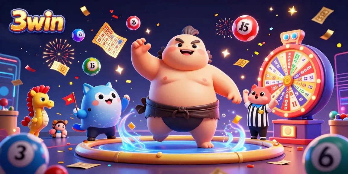Experience thrilling moments at 3win with vibrant lottery balls and festive celebration elements.