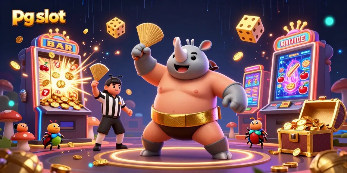 Experience thrilling pg slot action with a beetle sumo champion celebrating a jackpot!
