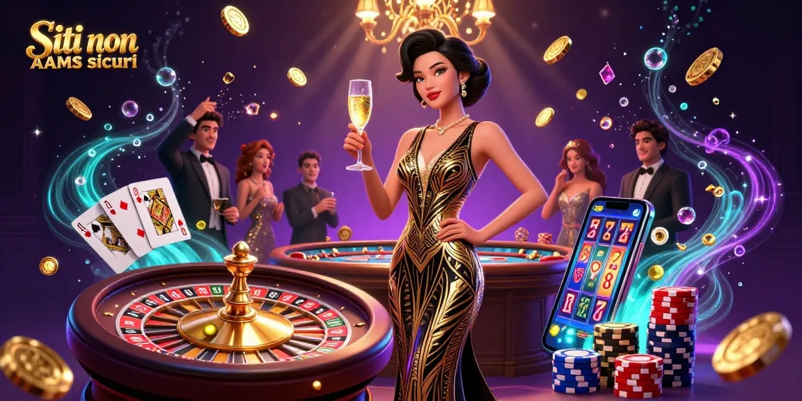 Siti non AAMS sicuri: Vivi un'esperienza di gioco emozionante con una scena glamour di roulette e elementi di casinò vibranti.
