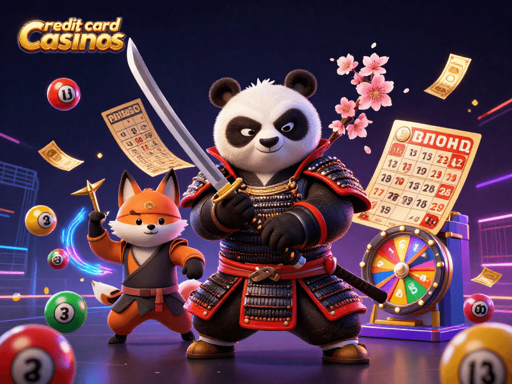Experience the thrill of credit card casinos with vibrant scenes featuring dynamic characters and gaming elements.