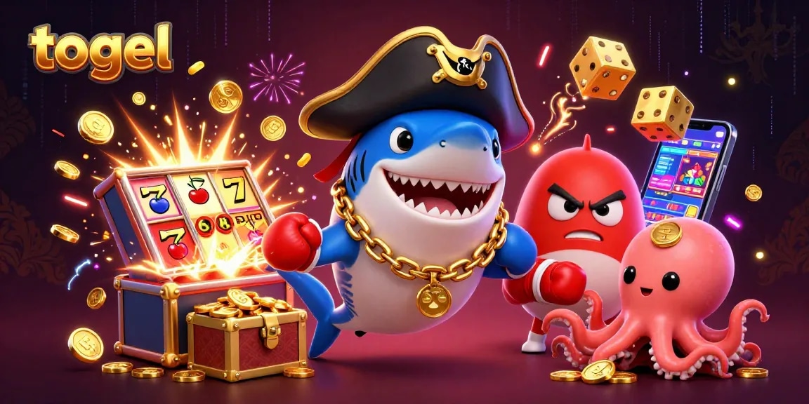 Spin the reels of togel excitement with a 3D cartoon pirate shark and his treasure!