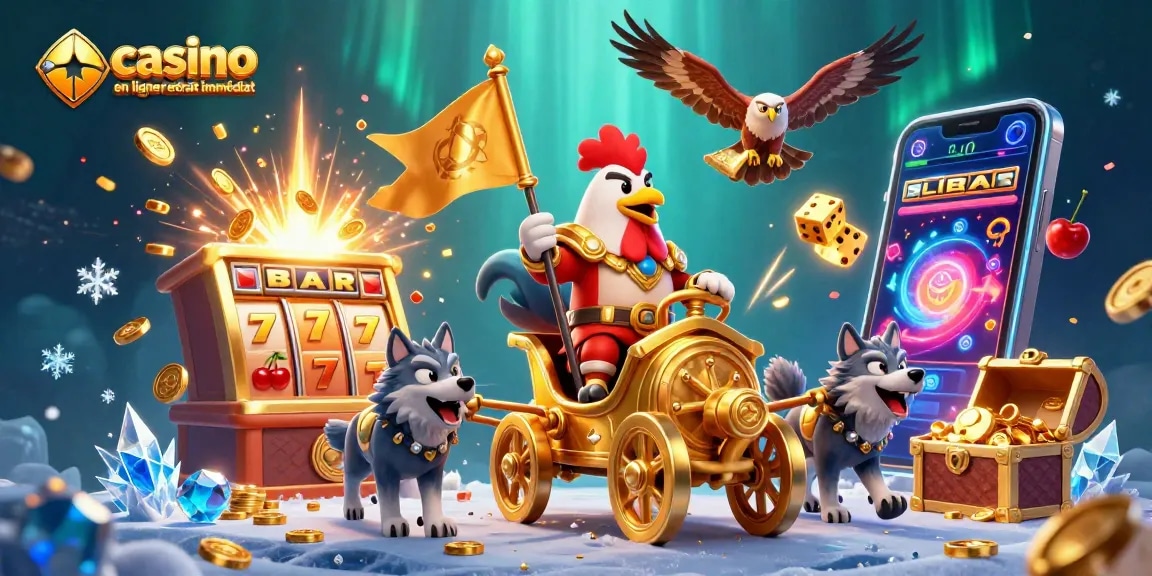 Découvrez l'excitation du casino en ligne retrait immédiat avec une image épique d'un seigneur de guerre coq menant la charge.