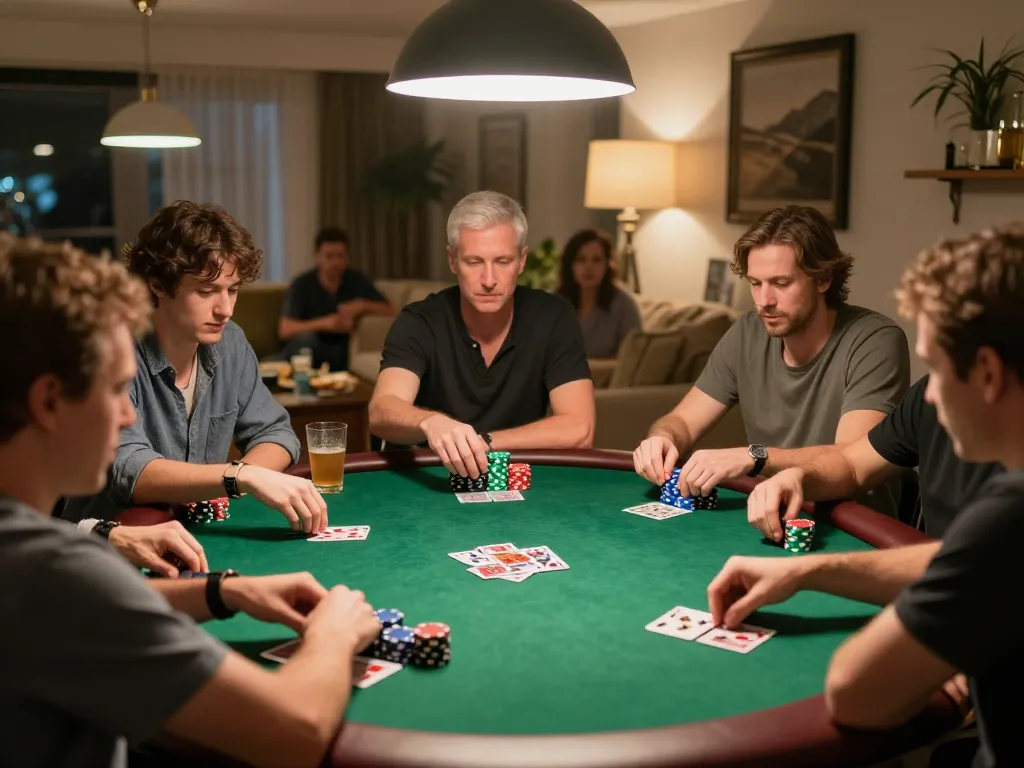 Engaging poker game with friends showcasing strategic gameplay and camaraderie at open888 home setting.