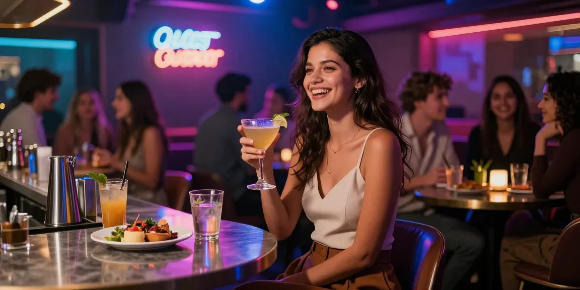 Gái gọi đang vui vẻ trong không khí buổi tối tại quán bar sang trọng.