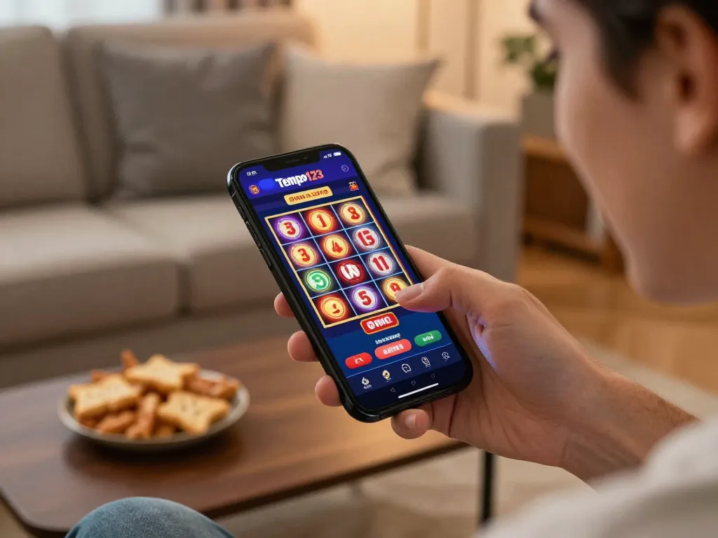 Experience excitement with Tempo123 mobile slot gaming in a cozy home setting.
