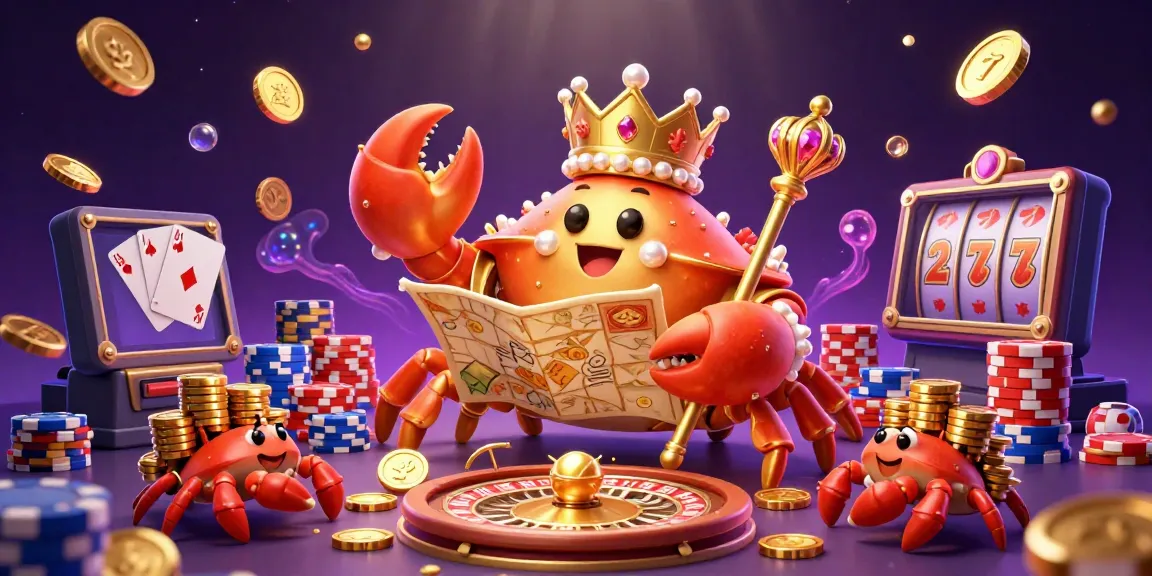 Experience the excitement of laskar togel with a majestic crab emperor amidst dazzling casino elements.