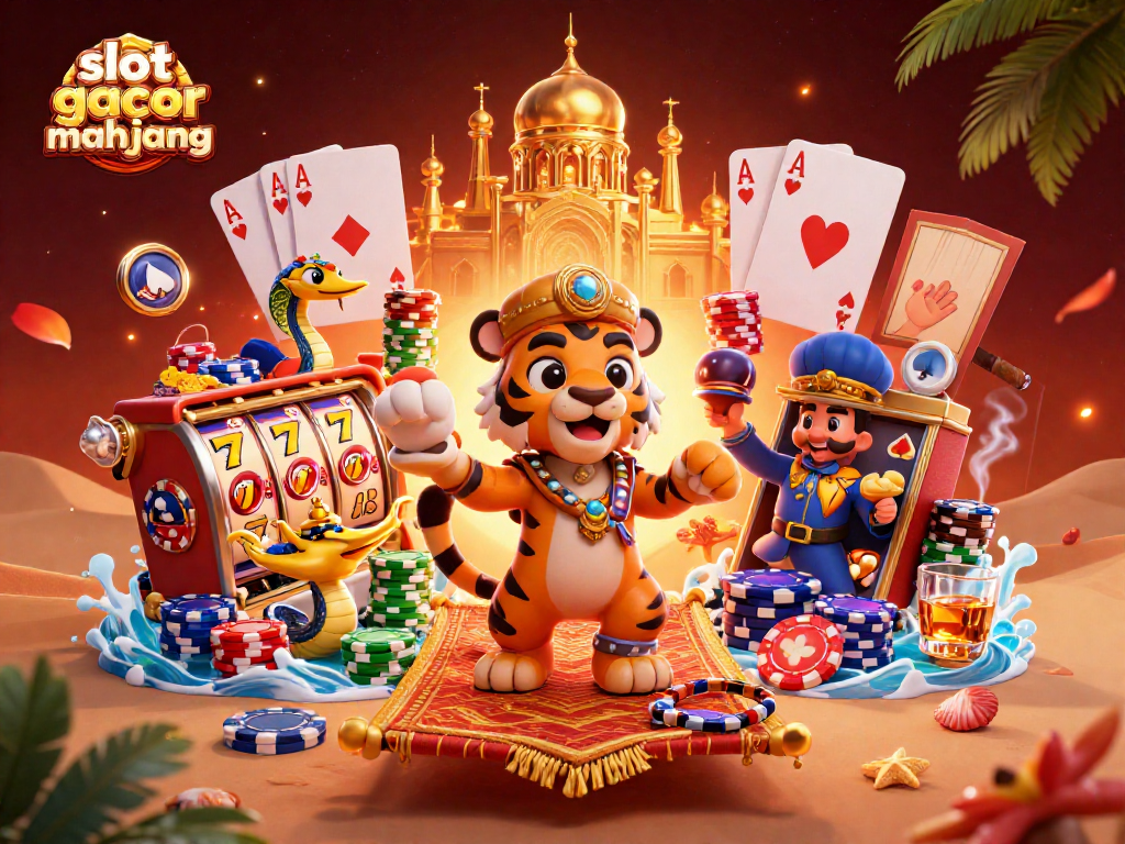 Experience thrilling slot gacor mahjong action surrounded by vibrant casino elements in a lavish setting.