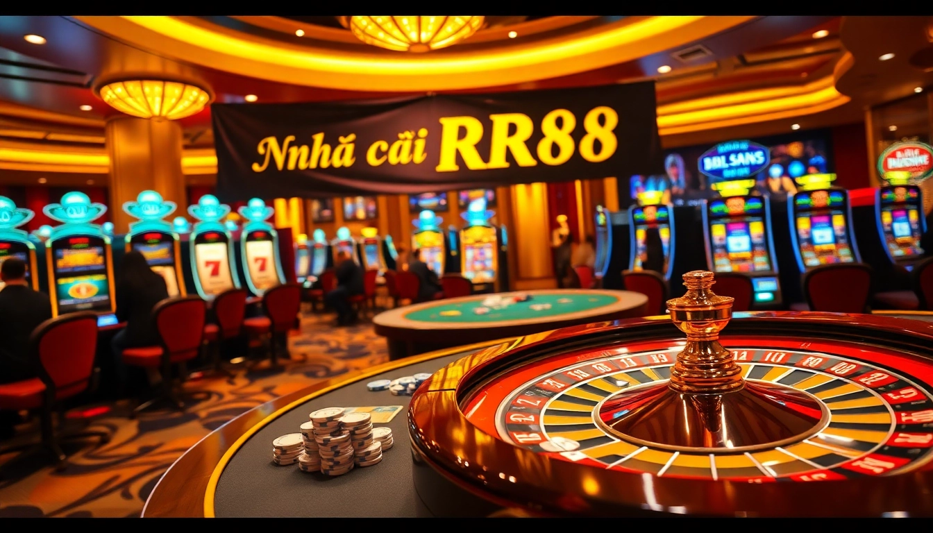 Experience the excitement of Nhà cái RR88 with vibrant gaming options at a luxurious casino table.