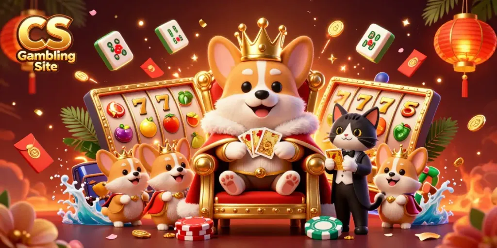 Experience thrilling moments at a CS Gambling Site with royal corgi and elaborate casino elements.