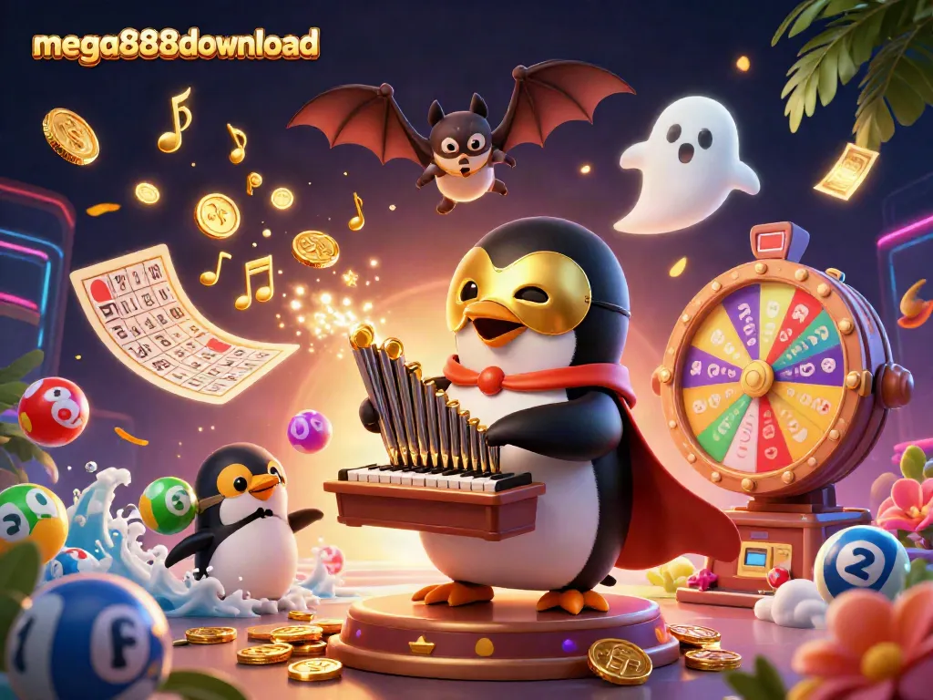 Experience mega888download with a lively scene of casino excitement featuring vibrant elements.