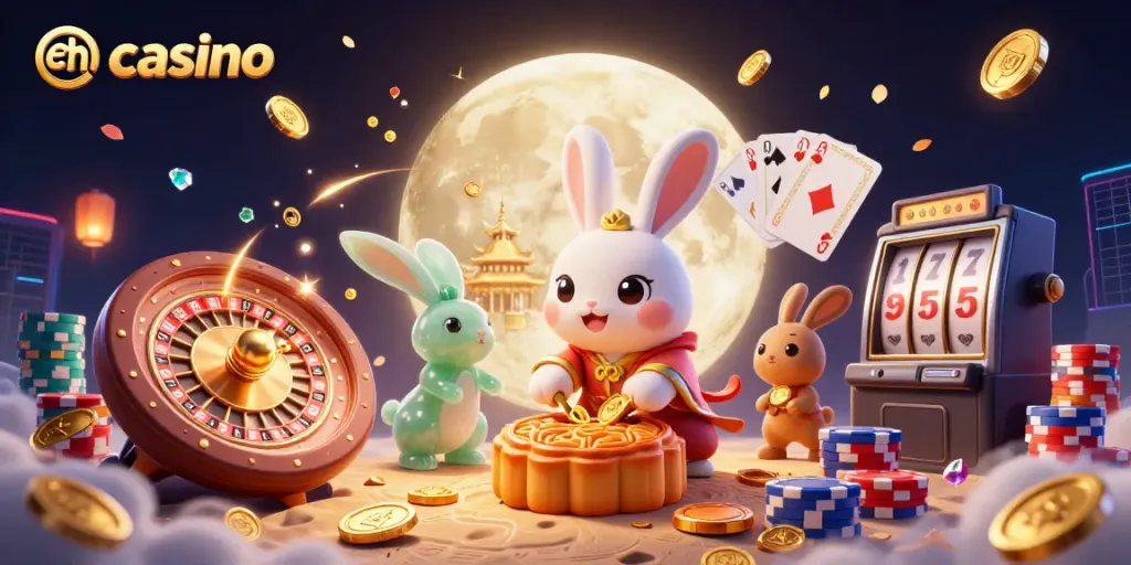 Experience the thrill of eth casino with a vibrant 3D digital illustration of festive gaming characters.