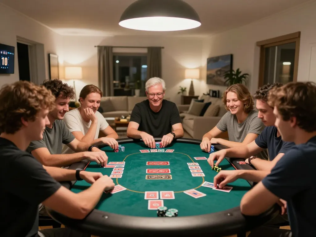 Players enjoying a game of poker at home with a focus on fun and strategy at okfun venue
