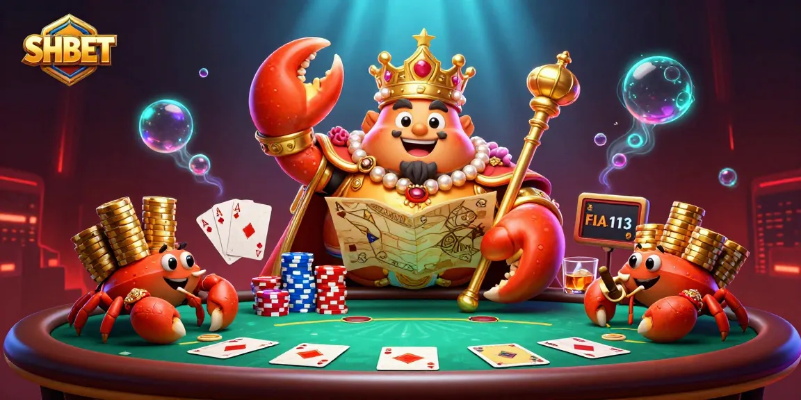 Engage with SH BET in an ultra-detailed casino scene featuring a golden crab emperor and poker elements.