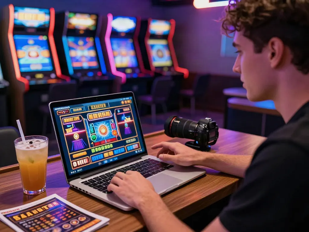 Player enjoying akunjp online slot games in a vibrant gaming environment.
