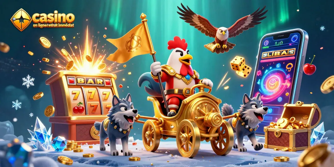 Découvrez l'excitation du casino en ligne retrait immédiat avec une image épique d'un seigneur de guerre coq menant la charge.