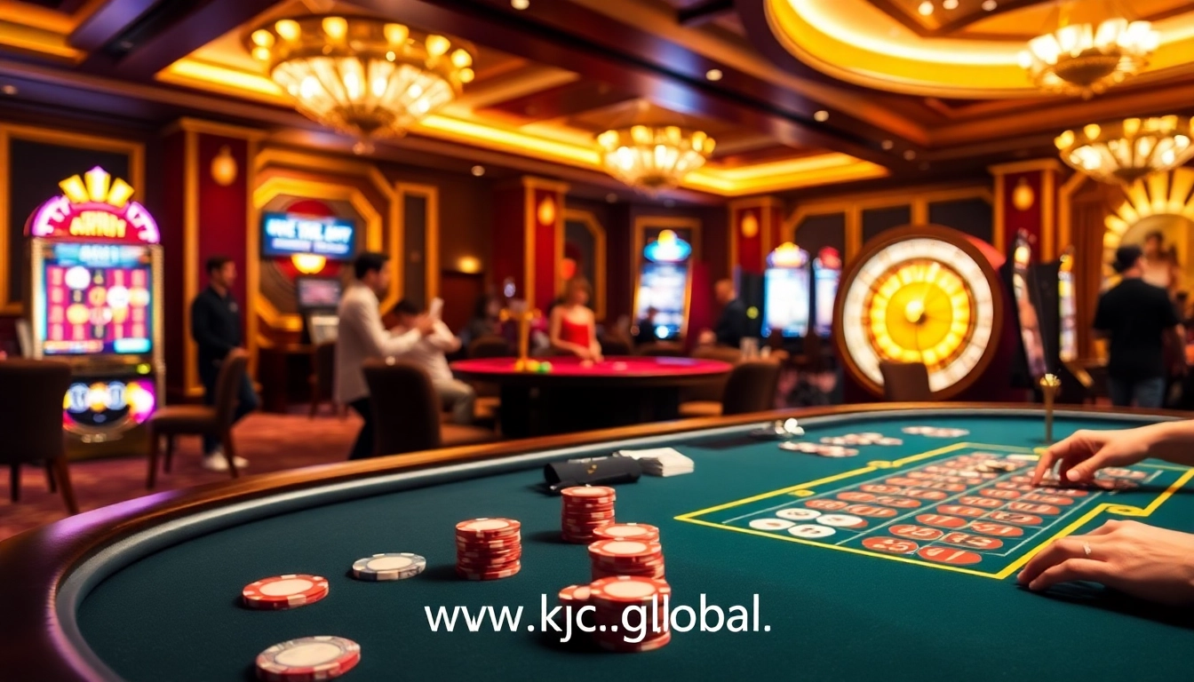 Engaging poker game at www.kjc.global casino, showcasing vibrant chips and cards.