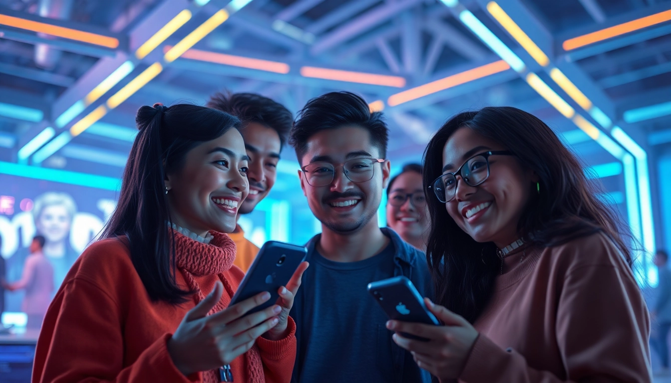 Interactive AI characters engaging in lively spicychat conversations in a vibrant digital environment.