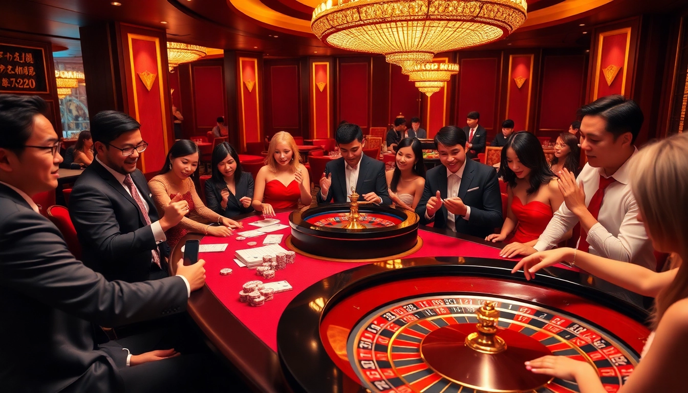 Experience คาสิโนสด Big Gaming ไทย with players enjoying live dealer games at an elegant casino table.