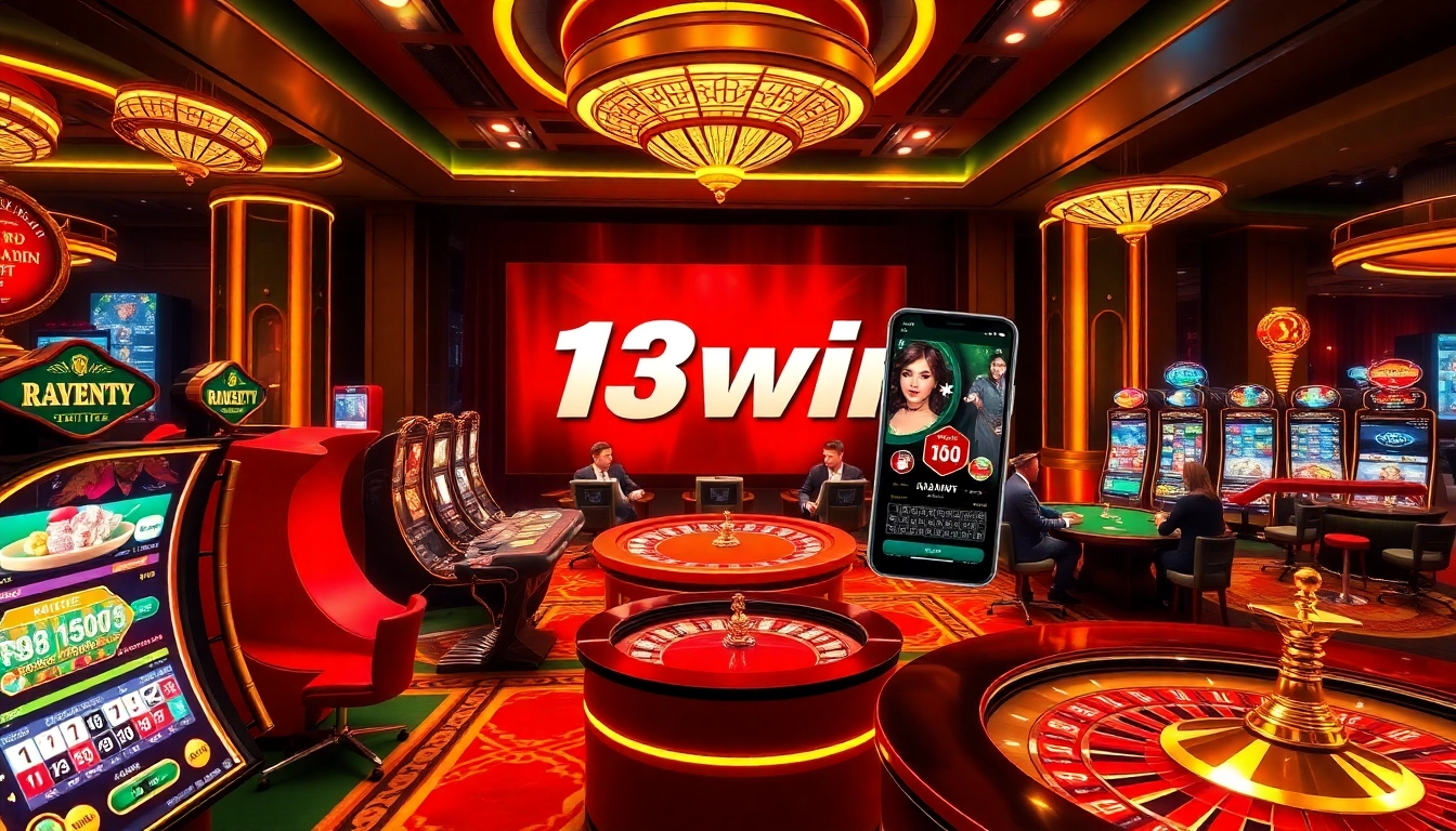 Experience the excitement of online gambling with the 13win app interface featuring vibrant casino elements.