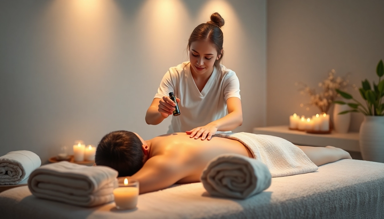 Relaxing 동탄출장마사지 setting with a therapist and calming ambiance.